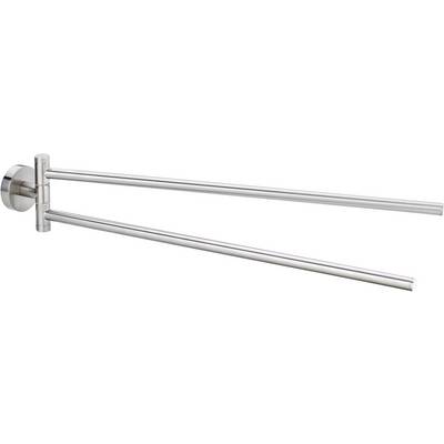 Un porte-serviettes double et extensible en acier inoxydable pour montage mural, doté de deux barres parallèles.