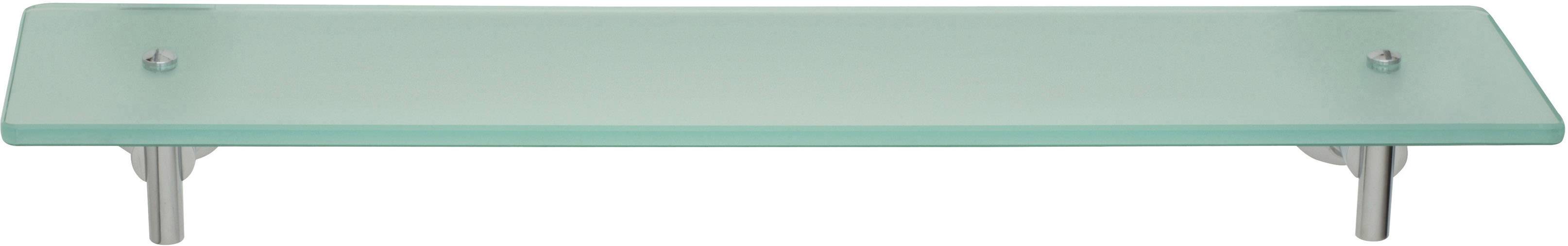 Étagère en verre avec supports métalliques, design minimaliste.