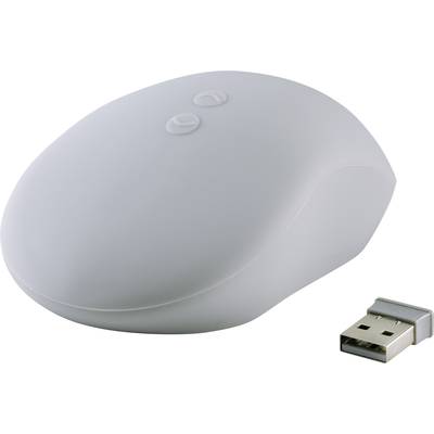 Souris d'ordinateur blanche sans fil et son récepteur USB.