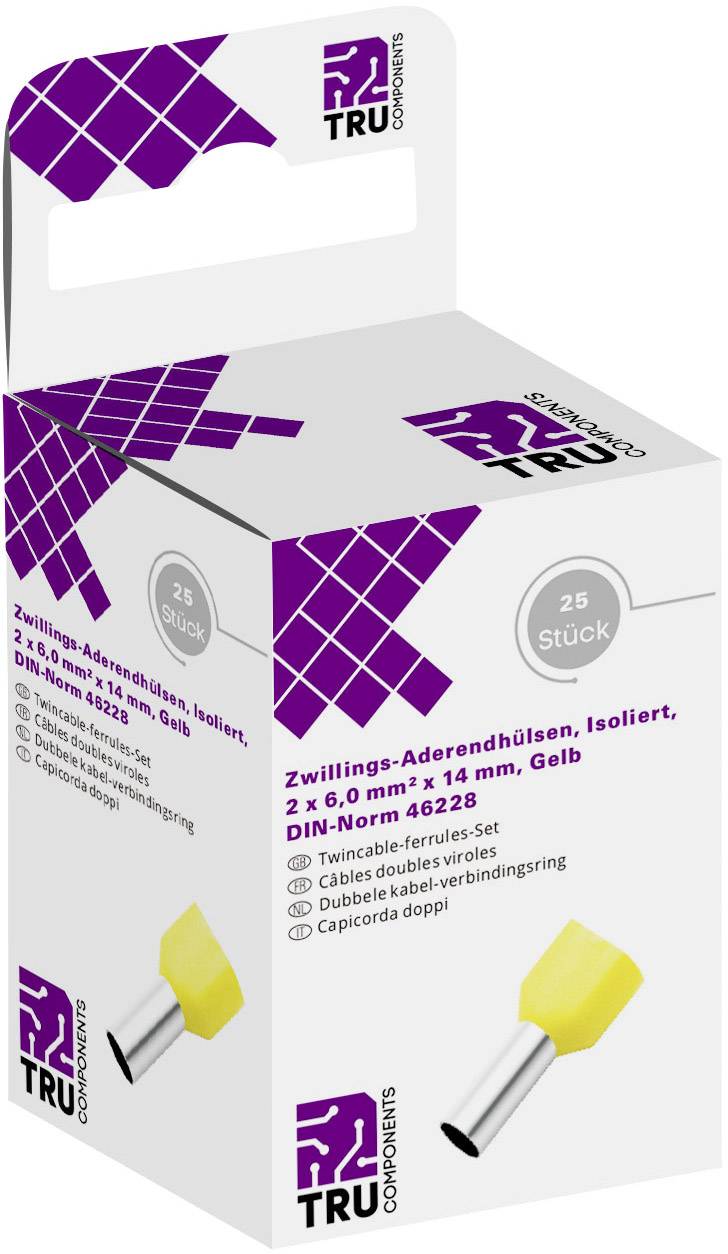 TRU COMPONENTS T1906C158 Embout double d'extrémité de câble 6 mm² partiellement isolé jaune 25 pc(s)