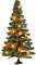 Un sapin de Noël décoré avec des lumières orangées scintillantes. L'arbre est seul devant un arrière-plan neutre.