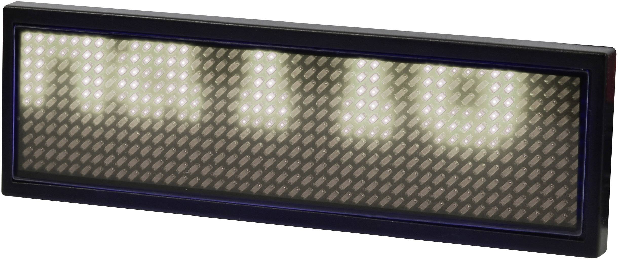 Un panneau d'affichage LED affiche le mot 'HALLO' avec des lettres blanches lumineuses sur un fond noir.