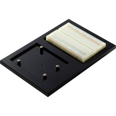 Une plaquette de prototypage sur une base noire avec des broches de montage, utilisée pour le développement de circuits. Idéale pour les prototypes.