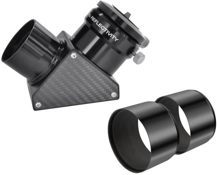 Accessoire de télescope noir avec deux adaptateurs cylindriques, conçu pour des applications optiques, sur fond blanc.