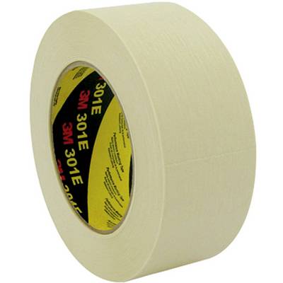 Rouleau de ruban de masquage beige, photographié de côté. Le tube en carton intérieur est imprimé en noir avec le texte '3M 301E'.