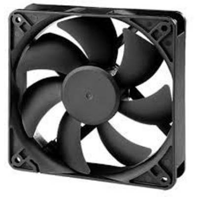 Un ventilateur d'ordinateur noir avec sept pales de rotor dans un boîtier carré.