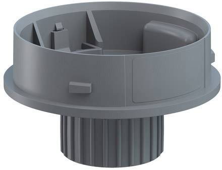Un fond de boîte en plastique gris avec plusieurs compartiments et une surface inférieure striée.