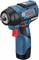Tournevis électrique sans fil Bosch avec boîtier bleu, gâchette rouge et étiquette 'Professional GDS 12V-115 EC Brushless'.