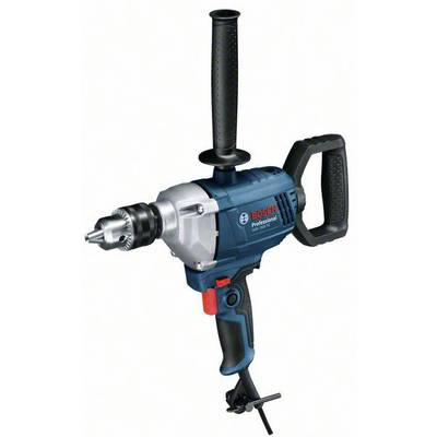 Outil électrique, perceuse de Bosch, bleue et argentée avec poignée ergonomique et poignée supplémentaire adaptée pour un travail plus stable.