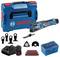 Kit d'outil multifonction oscillant sans fil BOSCH avec batterie, chargeur, mallette de transport et différentes pièces accessoires incluses.