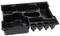Pièce moulée en plastique noir avec différents compartiments, conçue pour l'organisation ou comme intercalaire d'emballage.
