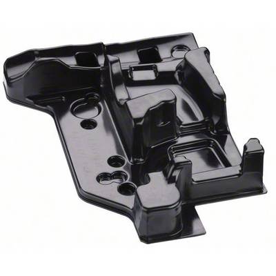 Une pièce en plastique noir, profilée, rectangulaire, présentant plusieurs cavités et reliefs, probablement issue d'un processus de moulage.