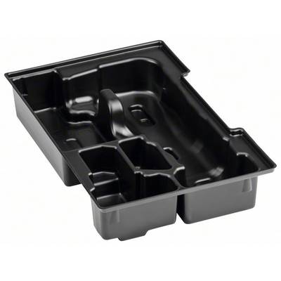 Organisateur en plastique noir avec plusieurs compartiments pour le rangement des outils ou des petits objets.