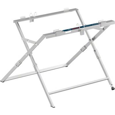 Un support de table réglable en argent avec une structure en X, adapté aux claviers ou aux appareils électroniques. Stable avec des pieds antidérapants.