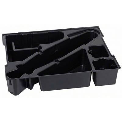 Un insert en plastique noir avec plusieurs compartiments de différentes tailles, conçu pour organiser des outils ou de petites pièces.