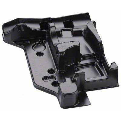 Pièce en plastique noir avec plusieurs cavités et supports, probablement un support ou un récipient pour des composants spécifiques.