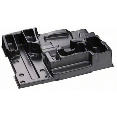 Forme noire en plastique avec plusieurs découpes et cavités, probablement destinée à des fins d'emballage ou de rangement d'outils.