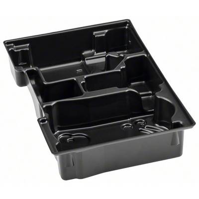 Boîte de rangement en plastique noir à plusieurs compartiments, utilisée pour le stockage ou la présentation de petits objets ou d'aliments.