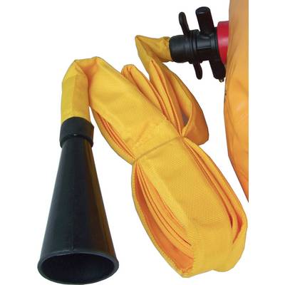 Une auge jaune reliée à un entonnoir noir, possiblement partie intégrante d'une structure ou d'un dispositif gonflable.