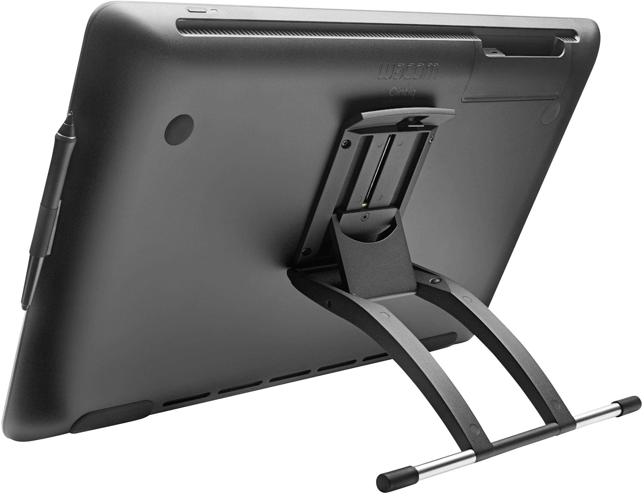 L'image montre l'arrière d'une tablette avec un support intégré utilisé pour ajuster l'inclinaison à plusieurs angles différents.