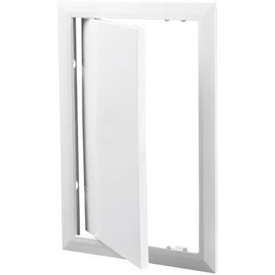 Trappe de maintenance blanche, rectangulaire, avec petite porte ouverte, adaptée pour accéder à des zones dissimulées.