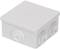Boîte de dérivation carrée blanche en plastique avec angles arrondis et entrées de câbles latérales.