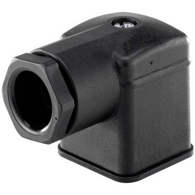 Adaptateur d'angle en plastique noir rectangulaire avec une vis en haut.