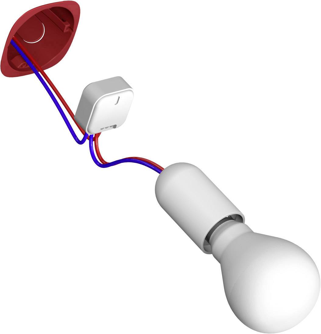 Une ampoule avec un câble bleu et rouge sur un interrupteur rouge.