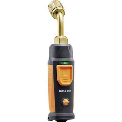 Un manomètre numérique avec un raccord jaune-doré en haut, un boîtier orange-noir portant l'inscription 'testo 549i', utilisé pour mesurer la pression.