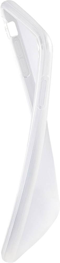 Étui de protection transparent et flexible pour smartphone, avec des découpes pour la caméra et les boutons, vu de côté.