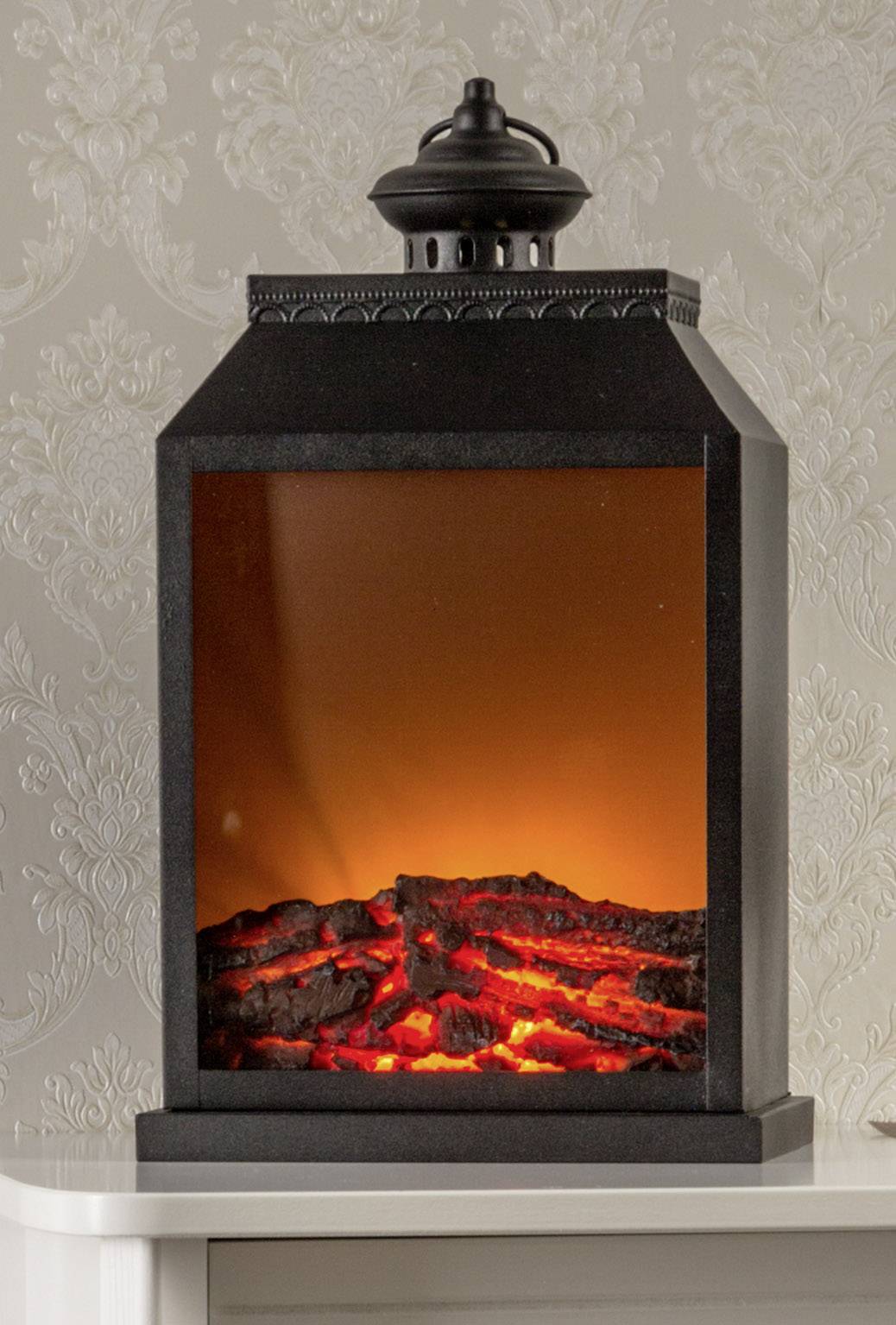 HGD CD54-8768 Lanterne à LED ambiance coin du feu ambré LED noir minuteur, avec effet scintillement, avec interrupteur-1