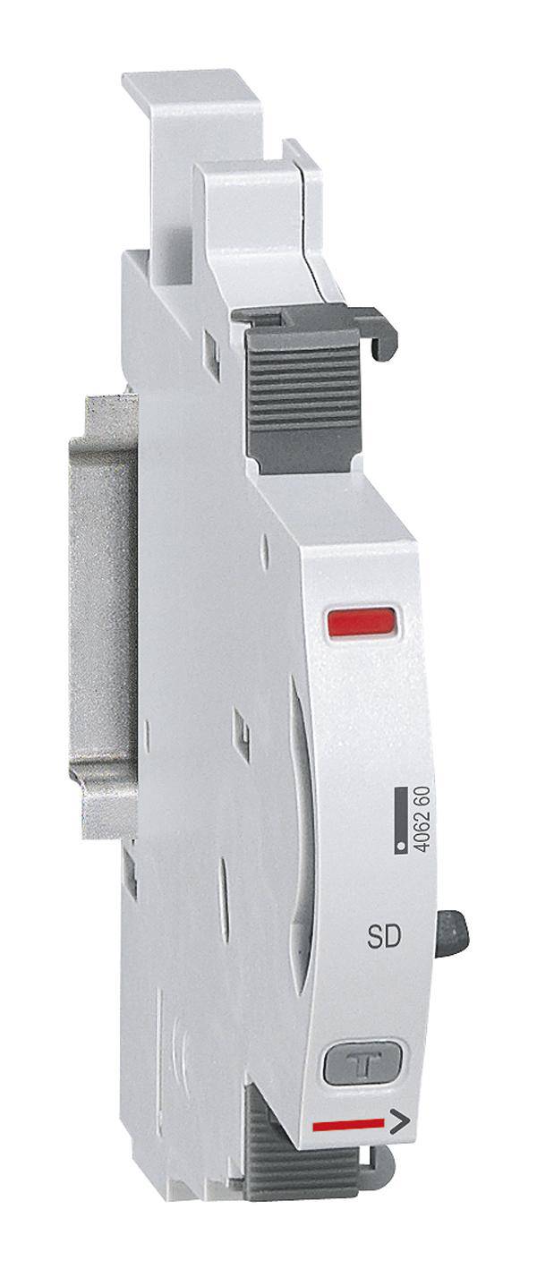 Module électronique gris avec un interrupteur rouge, identifié par SD et doté d'un indicateur LED. Adapté à une utilisation industrielle.