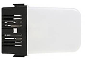 Un appareil rectangulaire bicolore avec un boîtier noir et blanc, semblant être un accessoire technique.
