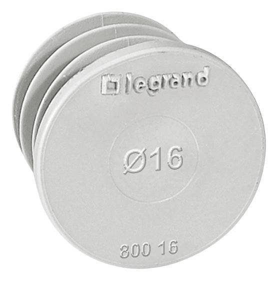 Fiche ronde Legrand avec inscription, diamètre Ø16, type 800 16, grise, sur fond blanc.