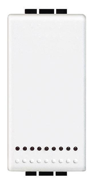 Un appareil rectangulaire blanc avec trois interrupteurs noirs en haut ; neuf points noirs et trois points blancs en bas.