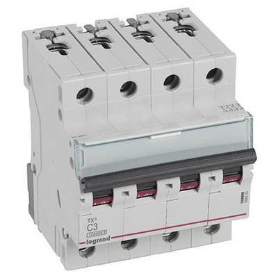 Un disjoncteur tétrapolaire portant la mention 'C3'. Il est destiné à protéger les circuits électriques contre les surcharges et les courts-circuits.