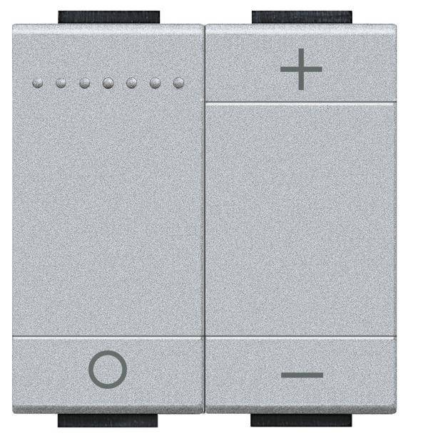 Interrupteur électronique avec touches Plus et Moins pour le réglage du volume, avec indicateur LED en haut à gauche.