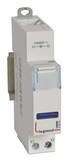 Un disjoncteur pour montage sur rail DIN, adapté pour des tensions de 110/400V~. Principalement utilisé pour les commandes électriques.