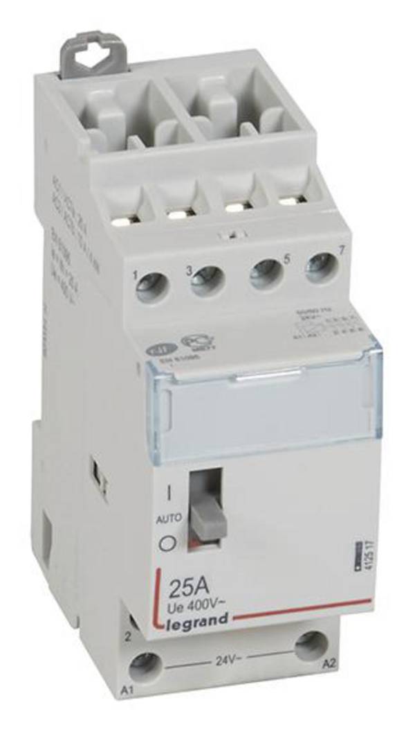 Legrand Legrand 412517 Contacteur d'installation  4 NO (T)  24 V 25 A avec contact auxiliaire  Single 1 pc(s)
