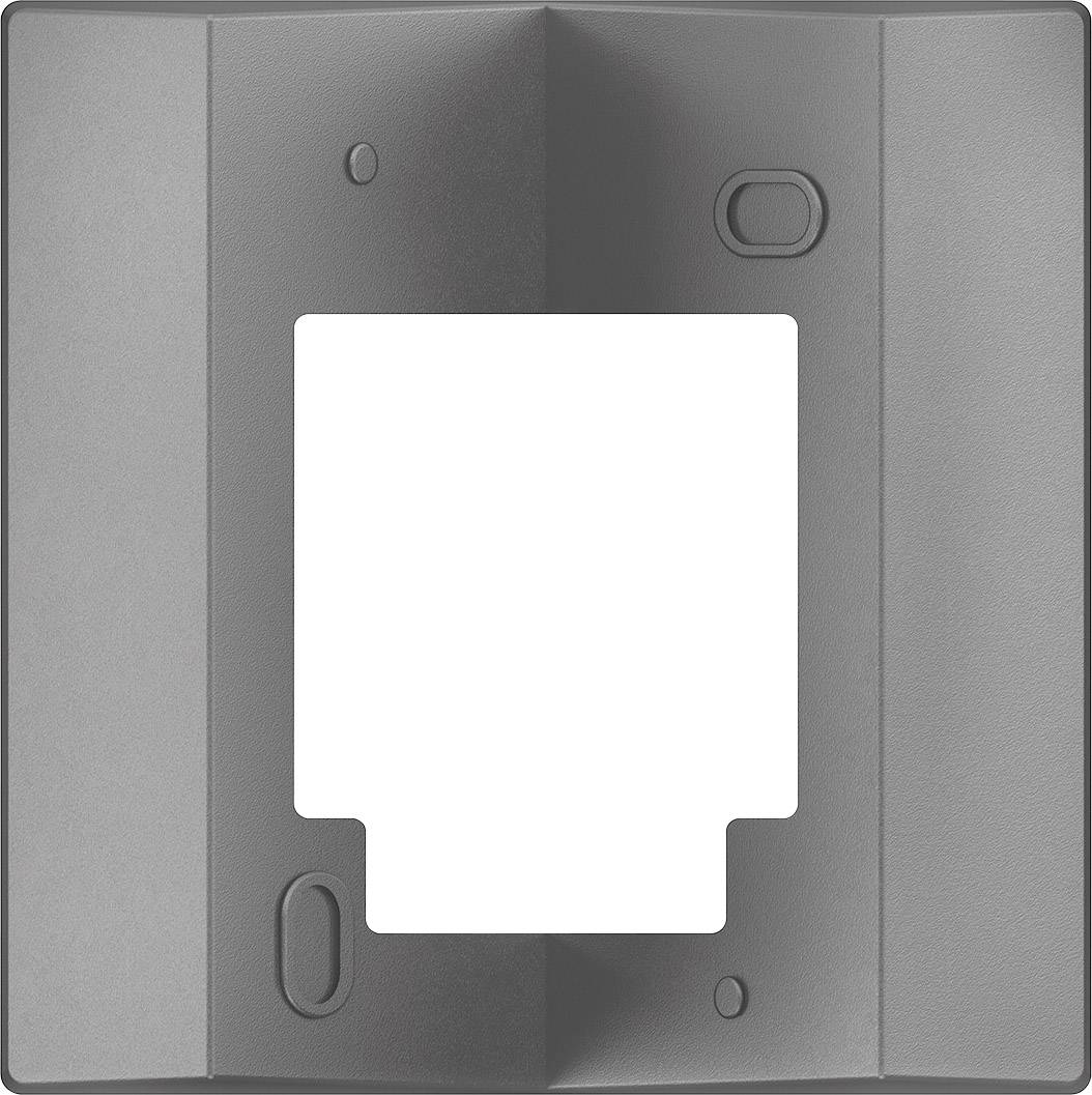 Cadre vertical gris avec découpe rectangulaire, adapté pour la fixation d'appareils électroniques au mur.