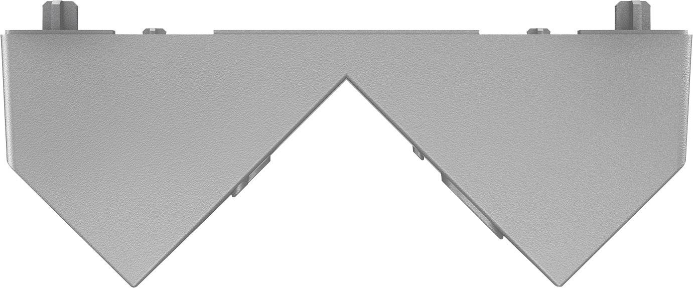 Pièce en plastique grise, symétrique, avec des découpes triangulaires au centre. Utilisée dans des projets de construction et d'ingénierie.