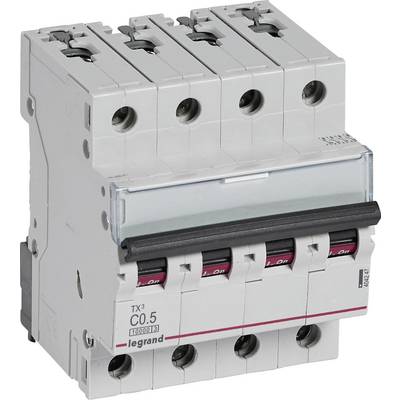 Disjoncteur à quatre interrupteurs, étiqueté 'legrand', utilisé pour le contrôle et la protection des circuits électriques.