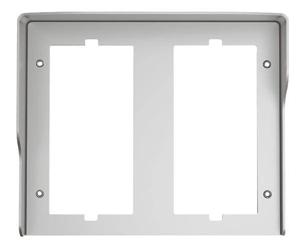 Cadre métallique avec deux découpes rectangulaires, probablement destiné au montage d'interrupteurs ou de prises électriques.