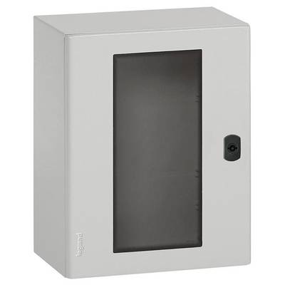 Armoire métallique avec façade vitrée et serrure, adaptée au rangement de composants électroniques ou d'outils.