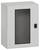Armoire métallique avec façade vitrée et serrure, adaptée au rangement de composants électroniques ou d'outils.