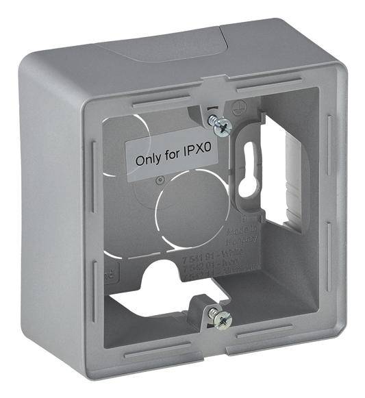 Boîtier gris rectangulaire pour une installation électrique, étiqueté 'Only for IPX0'. Adapté aux applications intérieures.