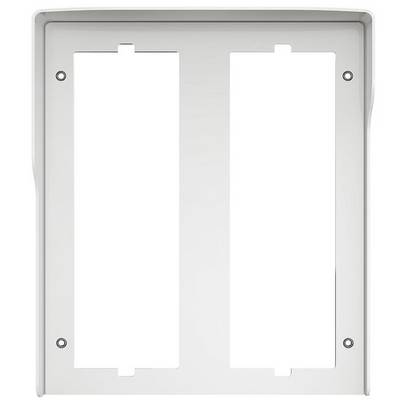 Couvercle rectangulaire blanc en plastique avec deux grandes découpes verticales au centre. Adapté pour le montage.