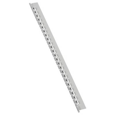 Une longue rangée diagonale de pièces en plastique blanc numérotées, chacune étiquetée avec le chiffre '4'.