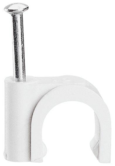 Attache-câble avec clou intégré, adaptée pour la fixation de câbles sur les murs ou les sols.