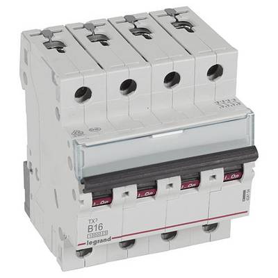 Un disjoncteur tétrapolaire de type B16 pour la protection des circuits électriques dans un tableau de distribution.